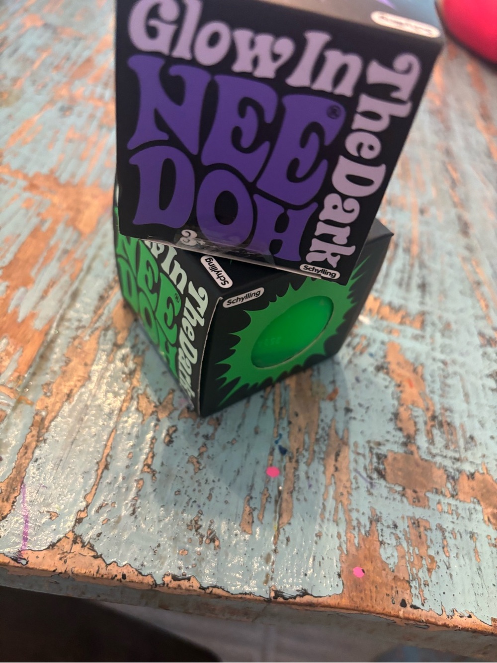 Glow-In-The-Dark NEET DOH Stress Toy - Green & Purple lot of 2